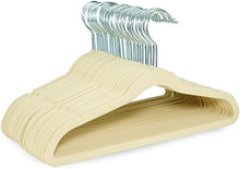 Velvet Hangers for Babies with Silver Hooks, Space Saving,  Ultra Thin, Non Slip Hangers for Baby Clothes, Beige 60 Ct