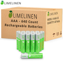 LIMELINEN AAA Rechargeable Batteries - Ni-MH (800 mAh / 1.2V), High-Capacity, Pre-Charged, CASE of 640-Count